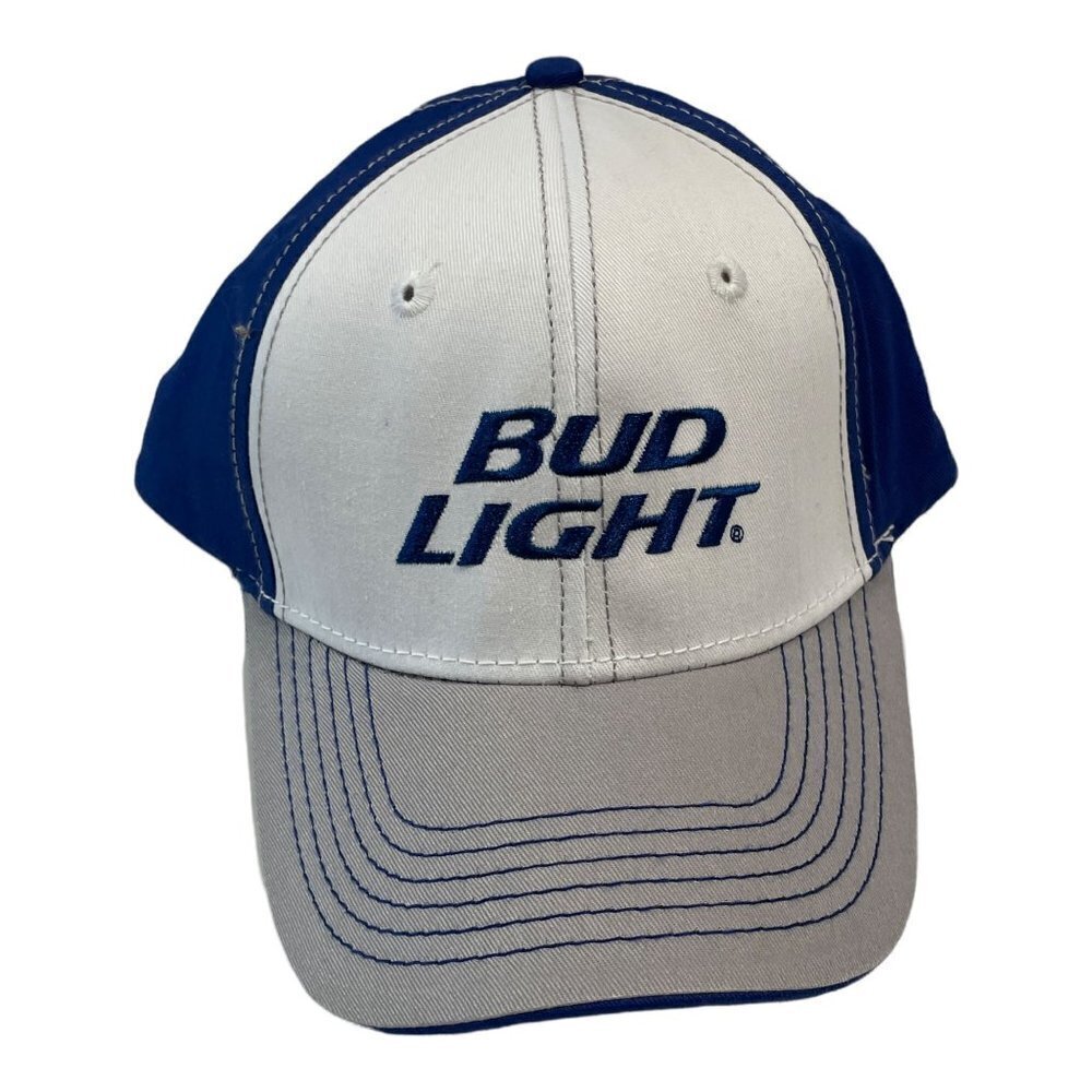 Bud Light Cap Hat Snapback‎ Curved Brim Blue White Grey